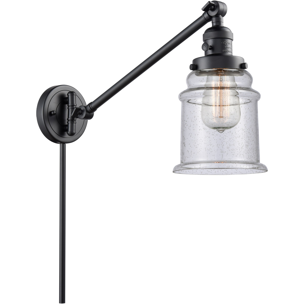 Innovations Lighting 237-BK-G184-LED Canton 35 inch 3.50 watt Matte Black Swing Arm Wall Light, Franklin Restoration