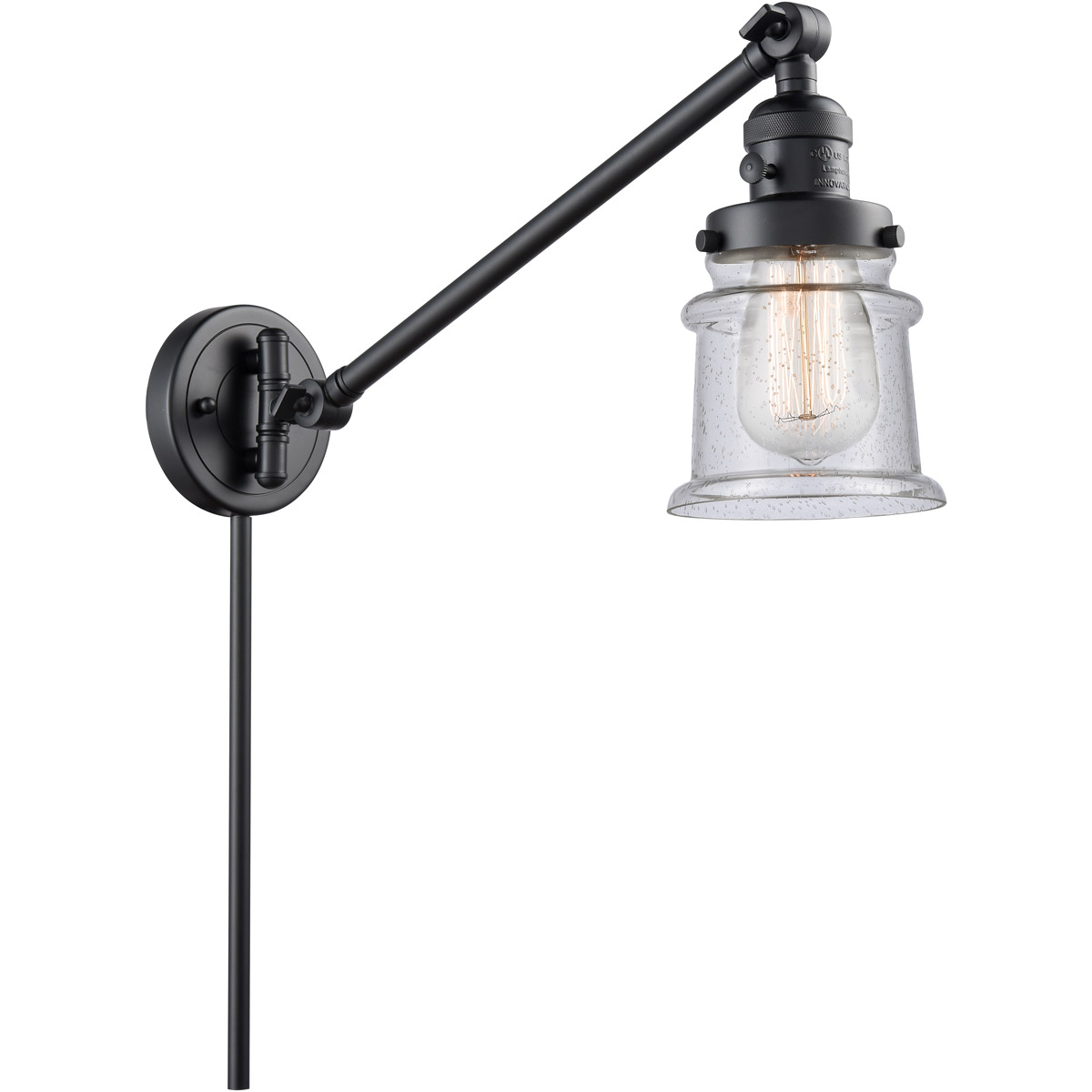 Innovations Lighting 237-BK-G184S-LED Small Canton 35 inch 3.5 watt Matte Black Swing Arm Wall Light in Seedy Glass, Franklin Restoration
