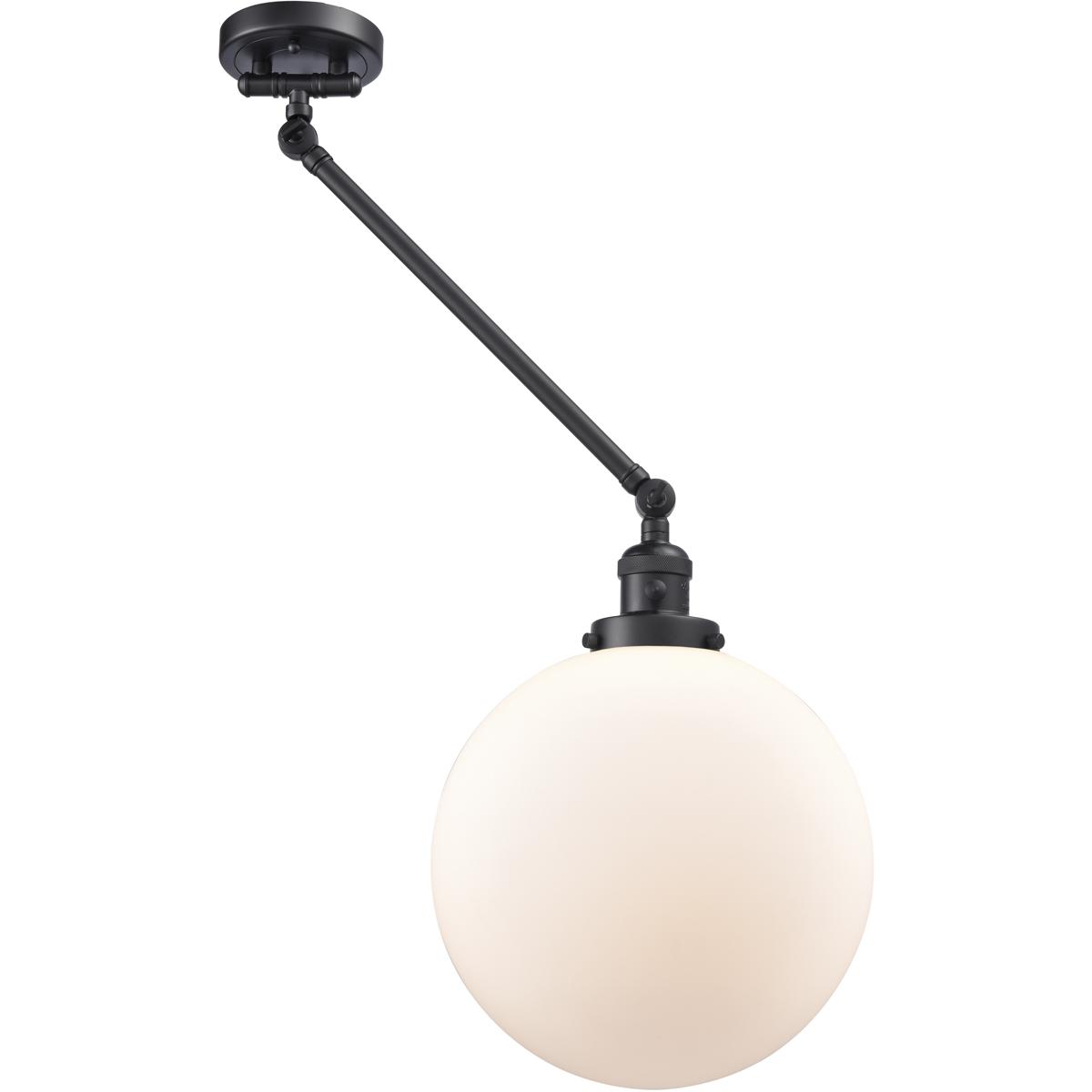 Innovations Lighting 237-BK-G201-12-LED XX-Large Beacon 20 inch 100 watt Matte Black Swing Arm Wall Light in Matte White Glass, Franklin Restoration