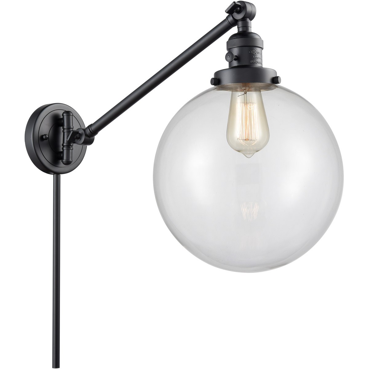 Innovations Lighting 237-BK-G202-10-LED X-Large Beacon 18 inch 3.5 watt Matte Black Swing Arm Wall Light in Clear Glass, Franklin Restoration