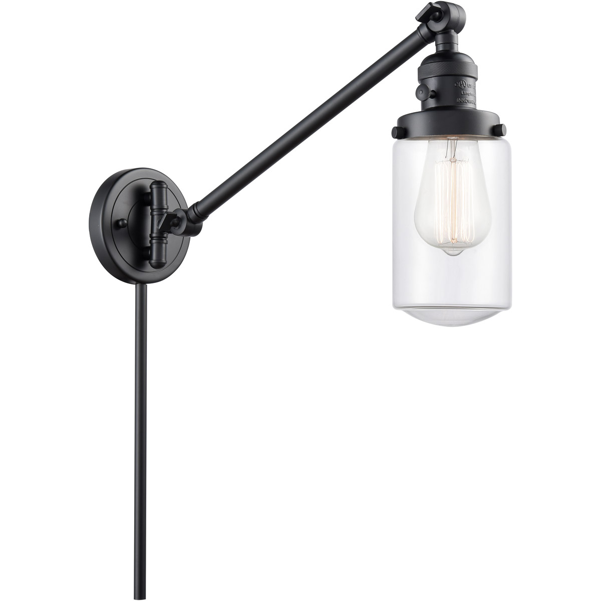 Innovations Lighting 237-BK-G312-LED Dover 30 inch 3.50 watt Matte Black Swing Arm Wall Light, Franklin Restoration