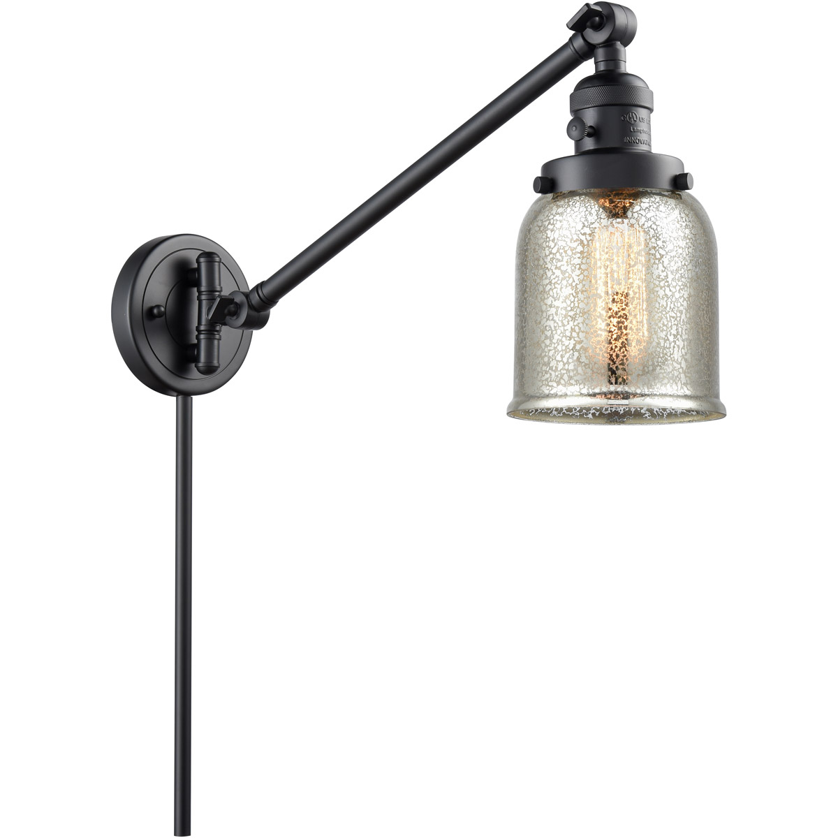 Innovations Lighting 237-BK-G58 Small Bell 30 inch 60.00 watt Matte Black Swing Arm Wall Light, Franklin Restoration
