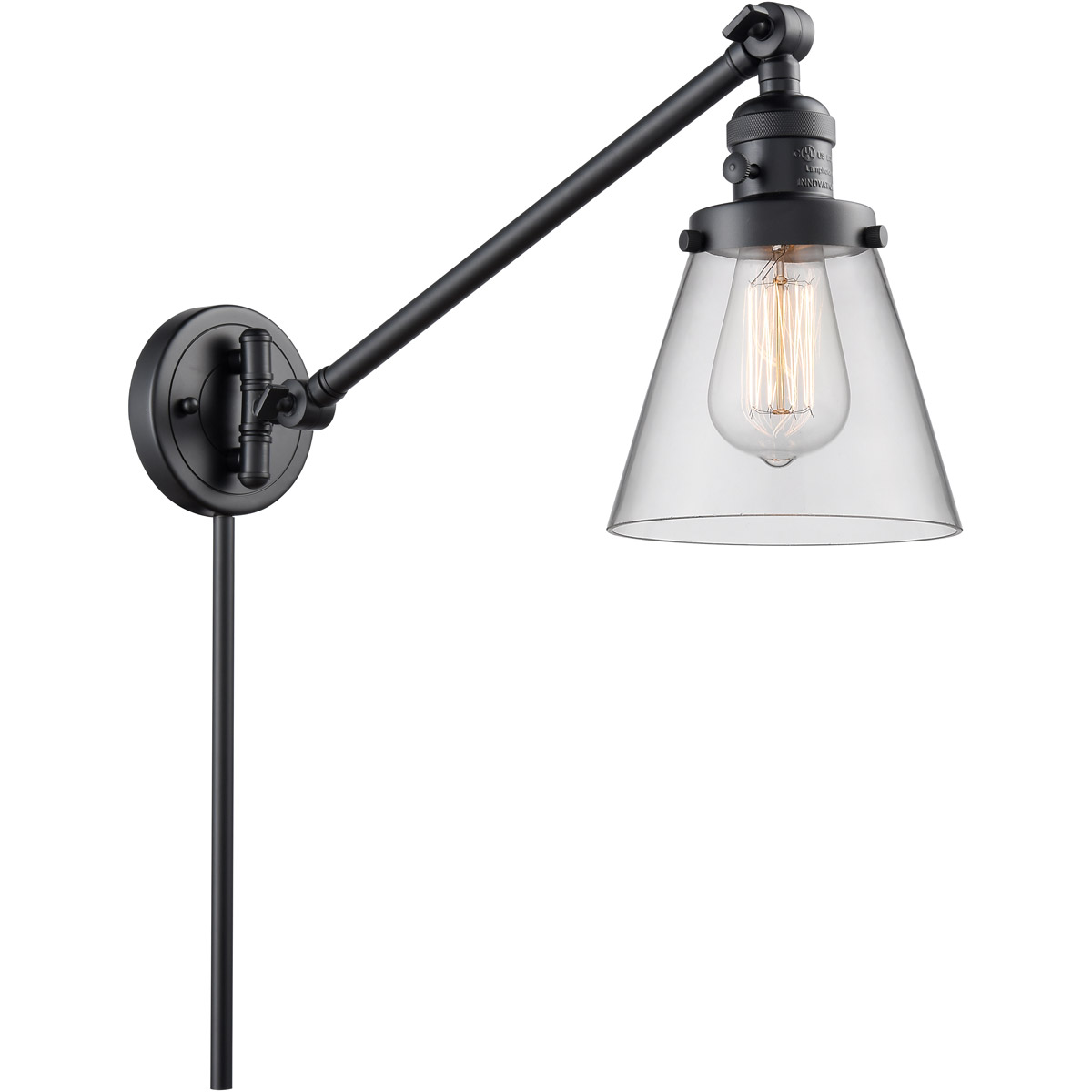 Innovations Lighting 237-BK-G62-LED Small Cone 21 inch 3.50 watt Matte Black Swing Arm Wall Light, Franklin Restoration
