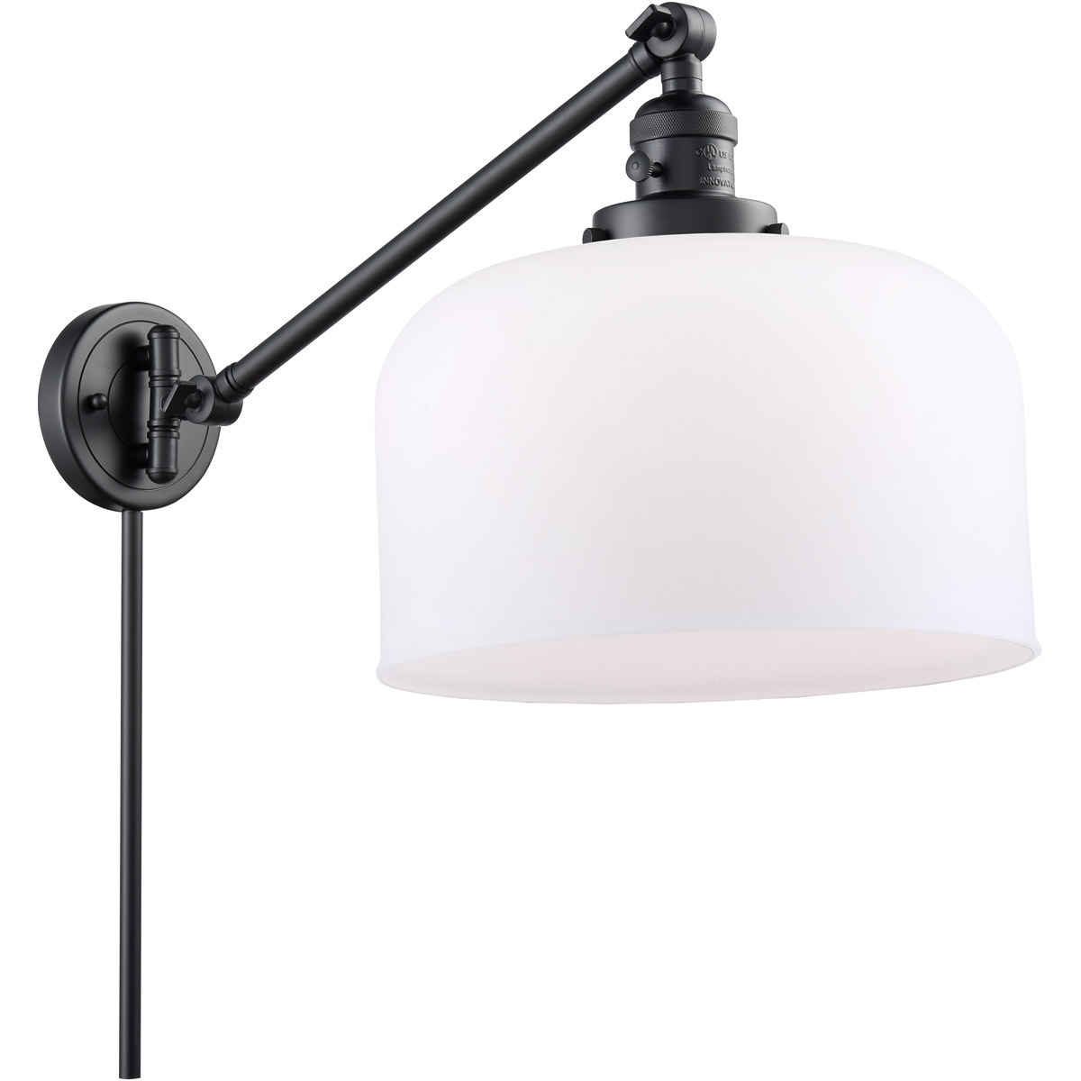 Innovations Lighting 237-BK-G71-L-LED X-Large Bell 12 inch 3.50 watt Matte Black Swing Arm Wall Light, Franklin Restoration