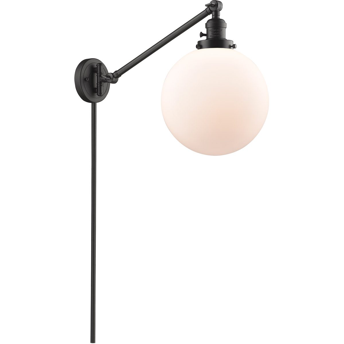 Innovations Lighting 237-OB-G201-10-LED X-Large Beacon 18 inch 3.5 watt Oil Rubbed Bronze Swing Arm Wall Light in Matte White Glass, Franklin Restorat