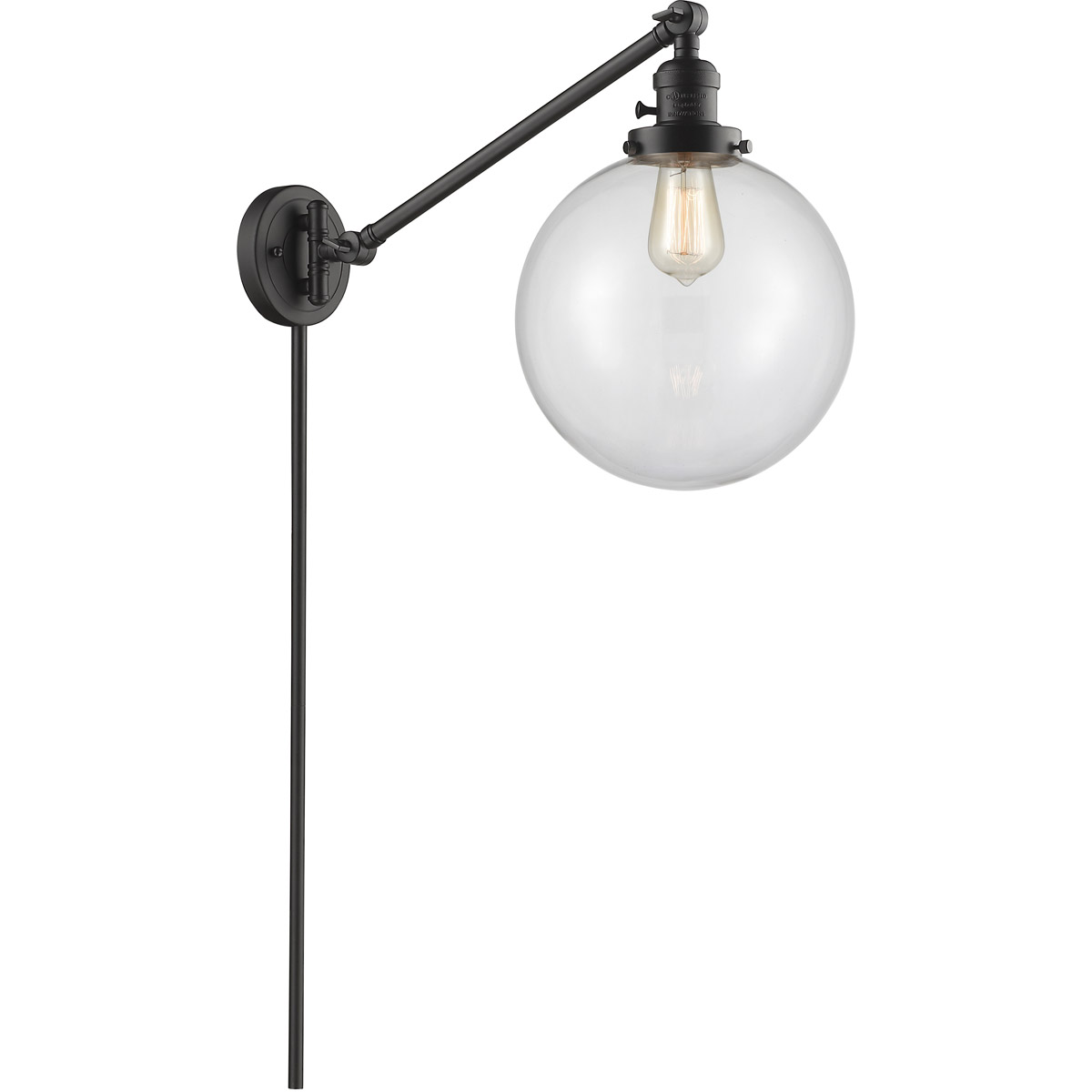 Innovations Lighting 237-OB-G202-10-LED X-Large Beacon 18 inch 3.5 watt Oil Rubbed Bronze Swing Arm Wall Light in Clear Glass, Franklin Restoration
