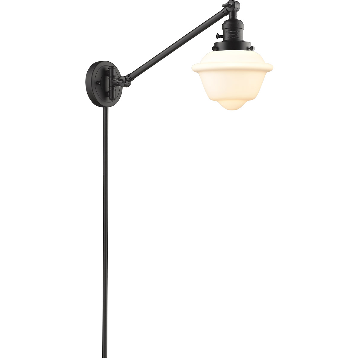 Innovations Lighting 237-OB-G531-LED Small Oxford 30 inch 3.5 watt Oil Rubbed Bronze Swing Arm Wall Light in Matte White Glass, Franklin Restoration