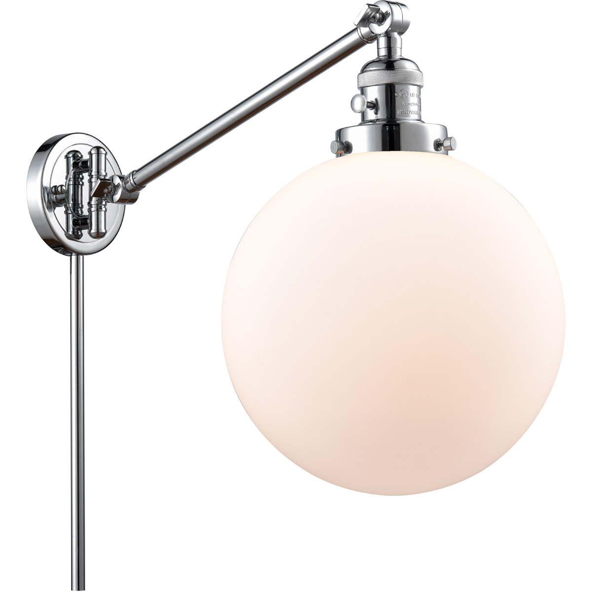 Innovations Lighting 237-PC-G201-10-LED X-Large Beacon 18 inch 3.5 watt Polished Chrome Swing Arm Wall Light in Matte White Glass, Franklin Restoratio