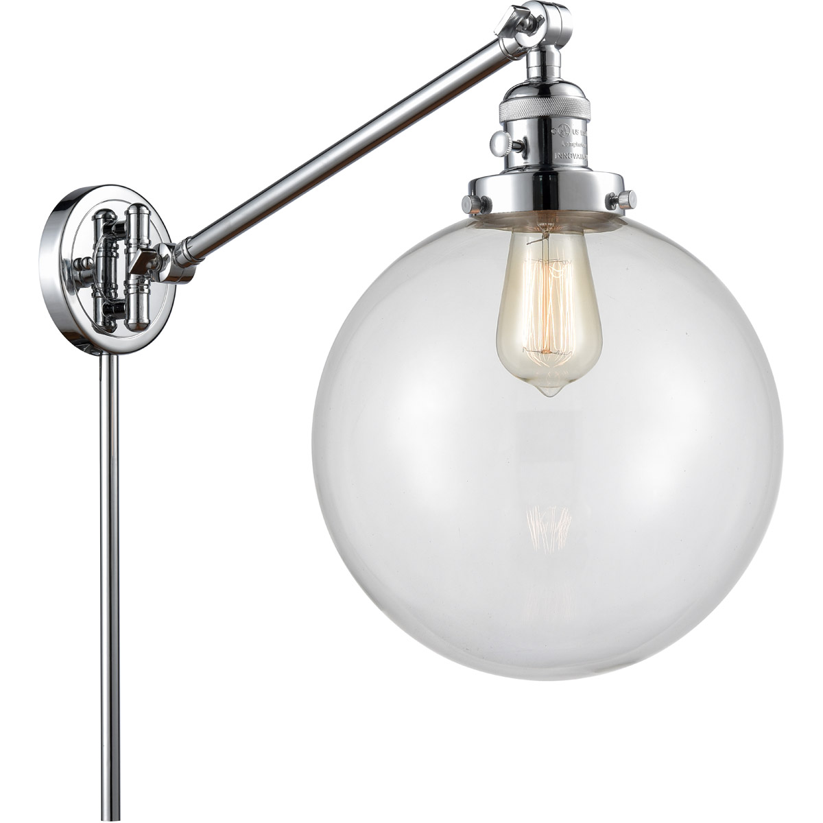 Innovations Lighting 237-PC-G202-10-LED X-Large Beacon 18 inch 3.5 watt Polished Chrome Swing Arm Wall Light in Clear Glass, Franklin Restoration