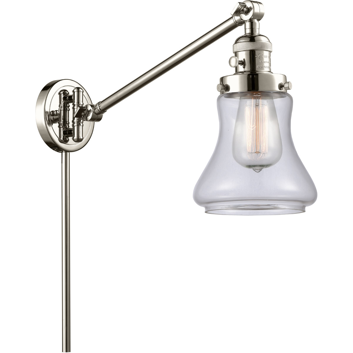 Innovations Lighting 237-PN-G192 Bellmont 35 inch 60.00 watt Polished Nickel Swing Arm Wall Light, Franklin Restoration