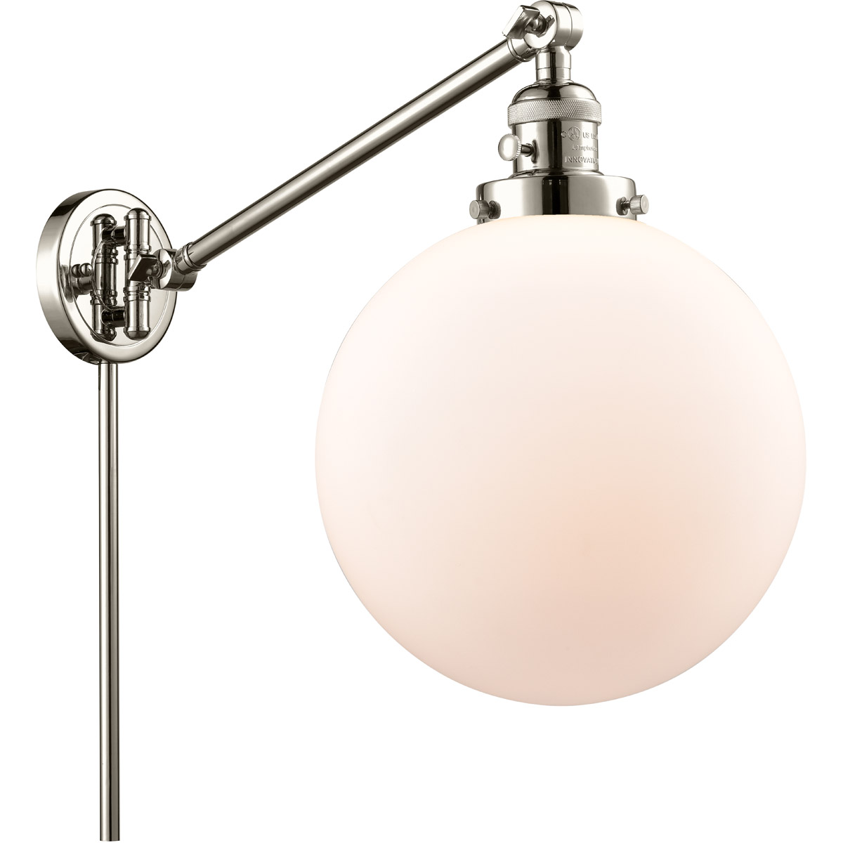 Innovations Lighting 237-PN-G201-10-LED X-Large Beacon 18 inch 3.5 watt Polished Nickel Swing Arm Wall Light in Matte White Glass, Franklin Restoratio