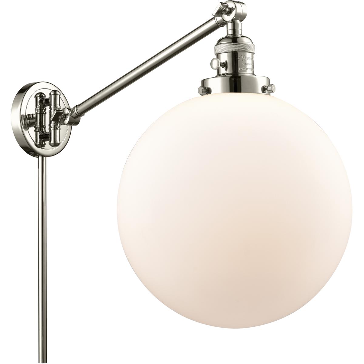 Innovations Lighting 237-PN-G201-12-LED XX-Large Beacon 20 inch 100 watt Polished Nickel Swing Arm Wall Light in Matte White Glass, Franklin Restorati