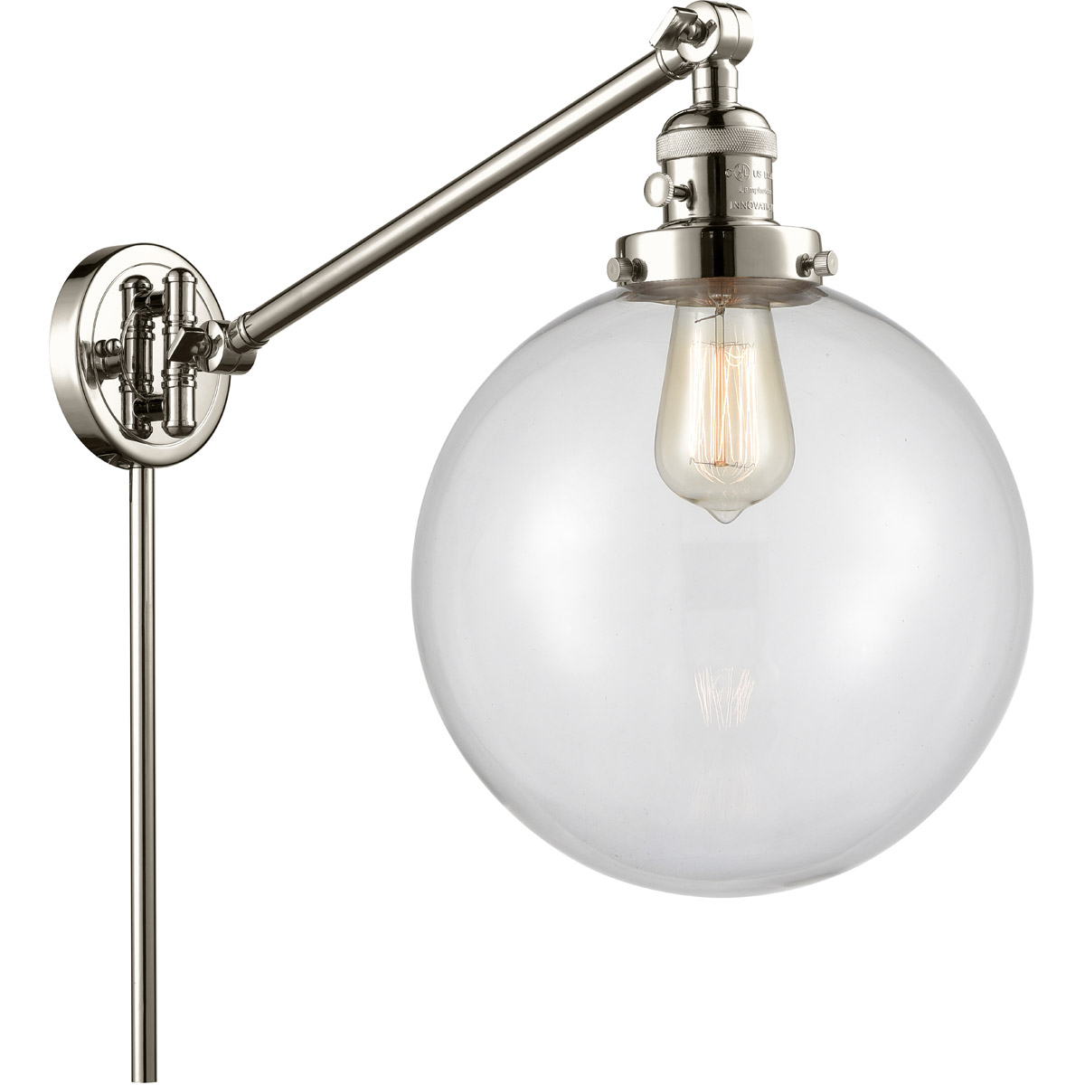 Innovations Lighting 237-PN-G202-10-LED X-Large Beacon 18 inch 3.5 watt Polished Nickel Swing Arm Wall Light in Clear Glass, Franklin Restoration