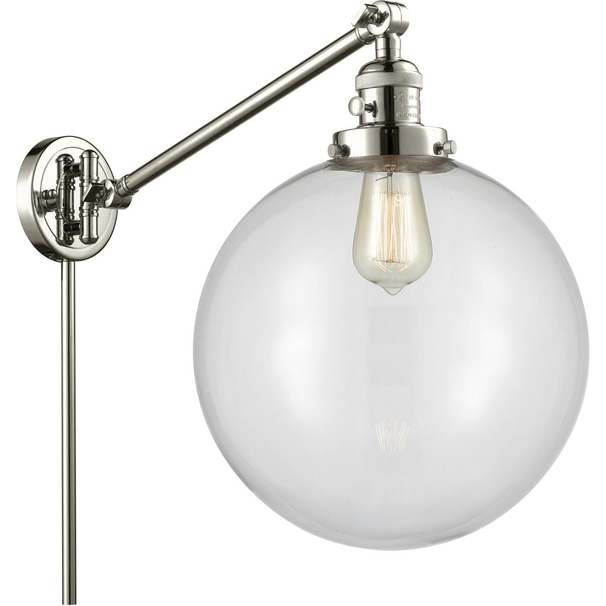 Innovations Lighting 237-PN-G202-12-LED XX-Large Beacon 20 inch 100 watt Polished Nickel Swing Arm Wall Light in Clear Glass, Franklin Restoration