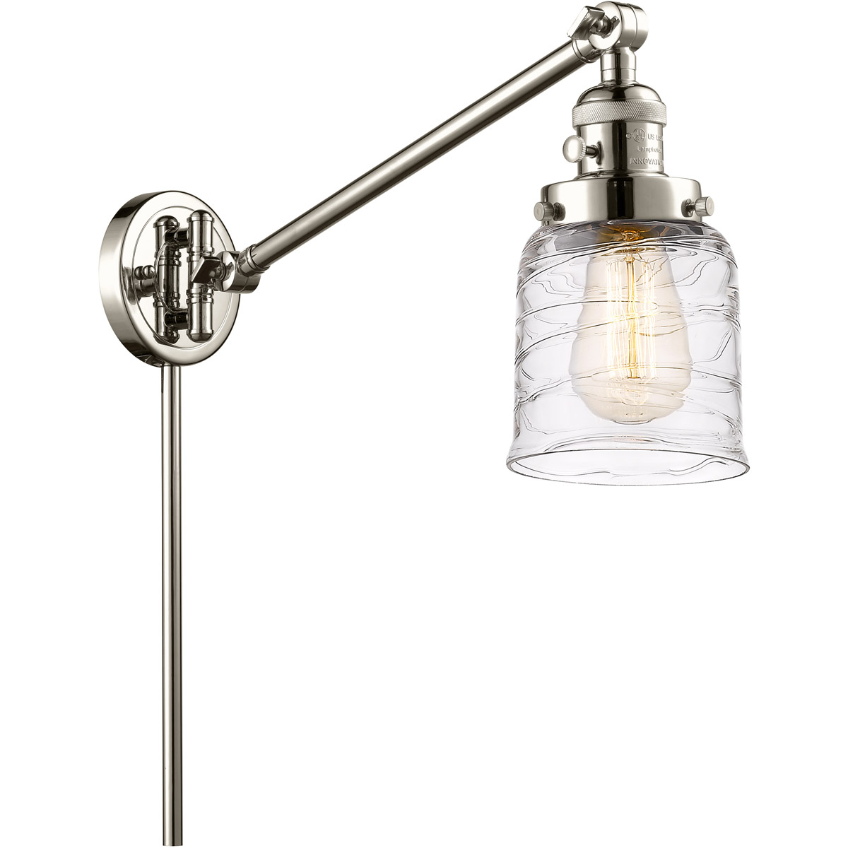 Innovations Lighting 237-PN-G513-LED Franklin Restoration Bell 21 inch 100 watt Polished Nickel Swing Arm Wall Light in Deco Swirl Glass