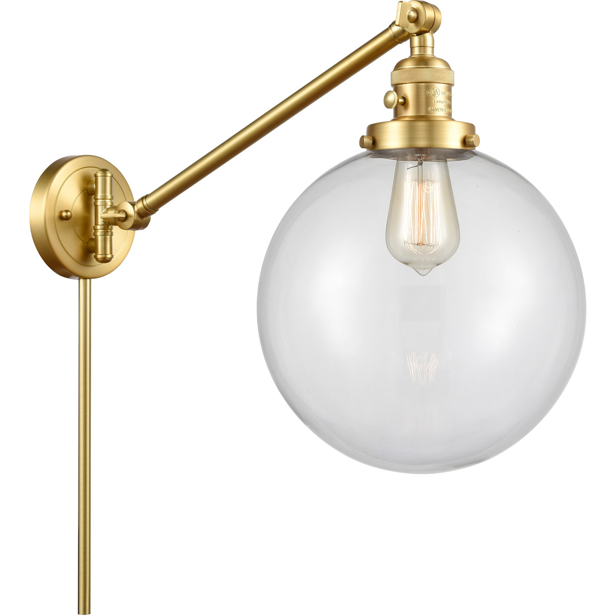 Innovations Lighting 237-SG-G202-10 X-Large Beacon 18 inch 60.00 watt Satin Gold Swing Arm Wall Light, Franklin Restoration