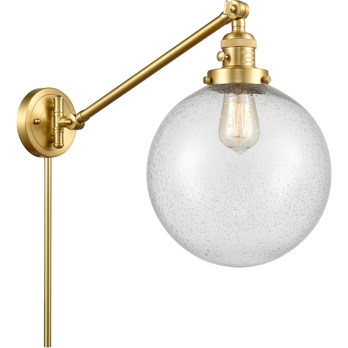 Innovations Lighting 237-SG-G204-10 X-Large Beacon 18 inch 60.00 watt Satin Gold Swing Arm Wall Light, Franklin Restoration