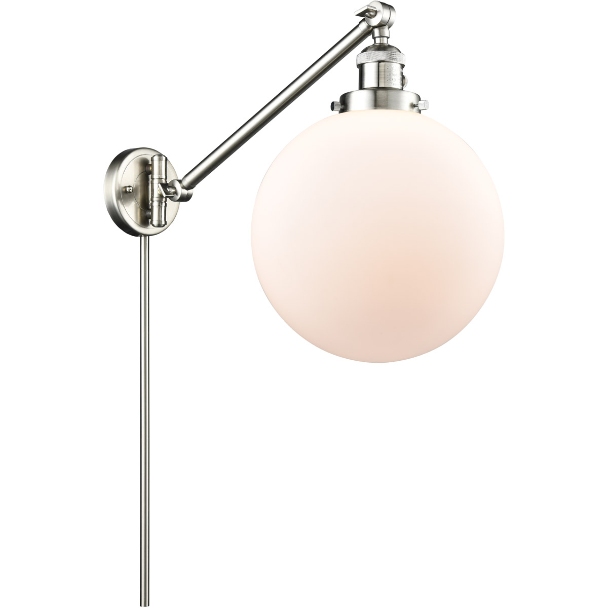 Innovations Lighting 237-SN-G201-10-LED X-Large Beacon 18 inch 3.5 watt Satin Nickel Swing Arm Wall Light in Brushed Satin Nickel, Matte White Glass,