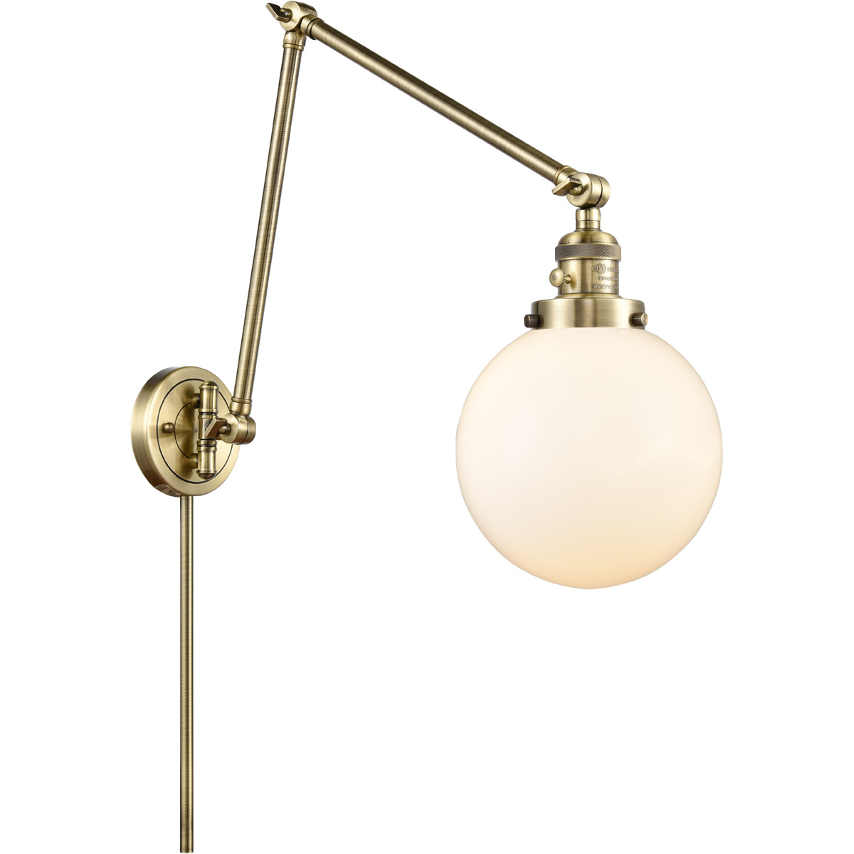 Innovations Lighting 238-AB-G201-8 Large Beacon 30 inch 60.00 watt Antique Brass Swing Arm Wall Light, Franklin Restoration