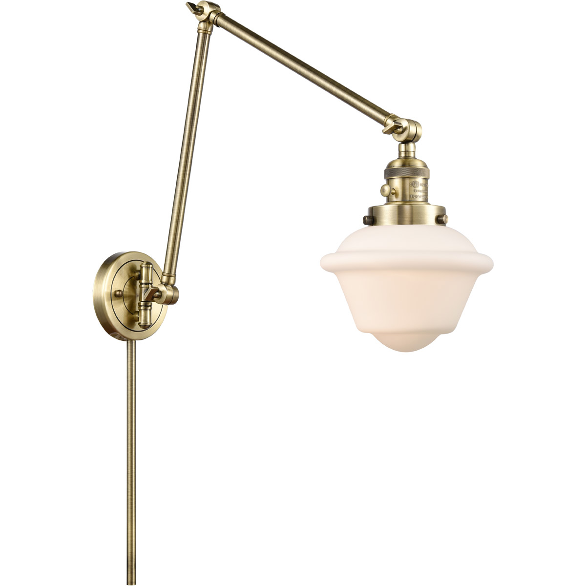 Innovations Lighting 238-AB-G531-LED Small Oxford 30 inch 3.5 watt Antique Brass Swing Arm Wall Light in Matte White Glass, Franklin Restoration