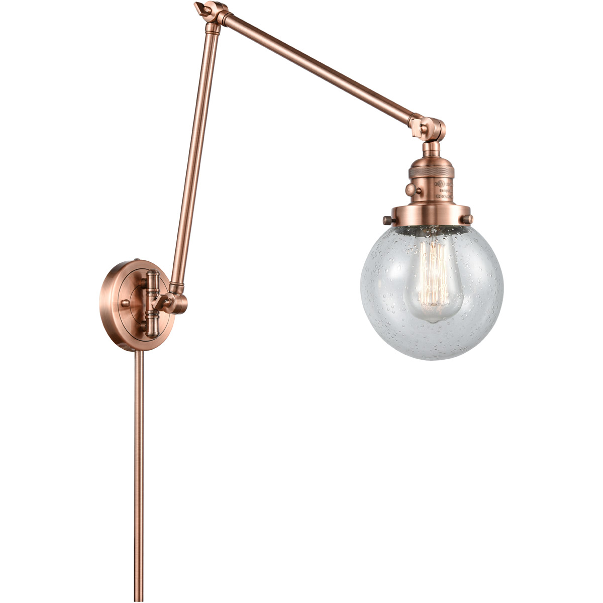 Innovations Lighting 238-AC-G204-6 Beacon 30 inch 60.00 watt Antique Copper Swing Arm Wall Light, Franklin Restoration