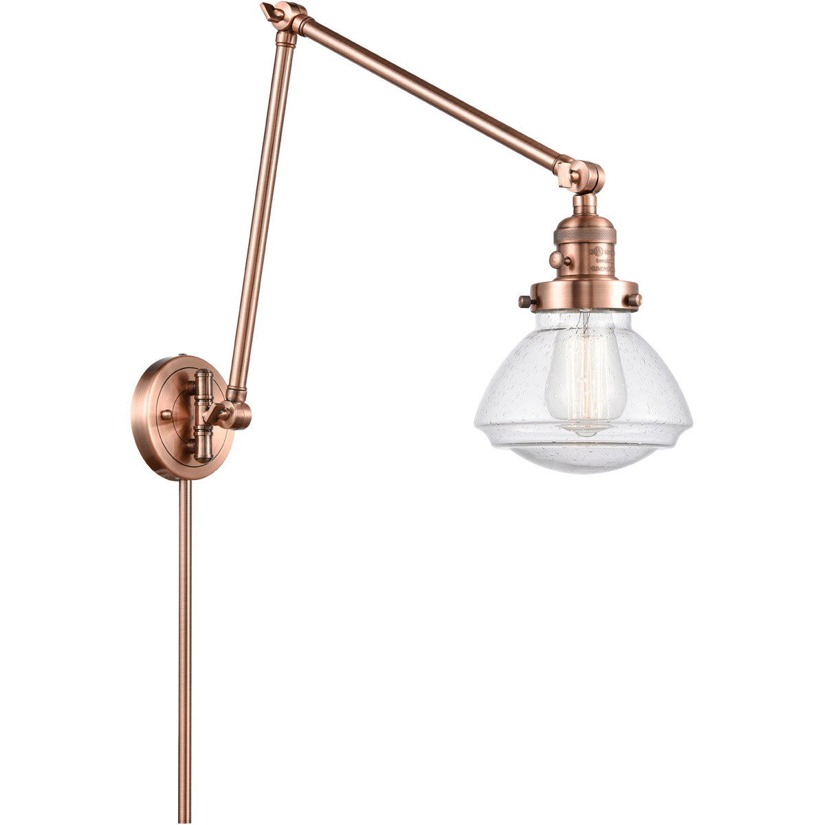 Innovations Lighting 238-AC-G324 Olean 28 inch 60.00 watt Antique Copper Swing Arm Wall Light, Franklin Restoration