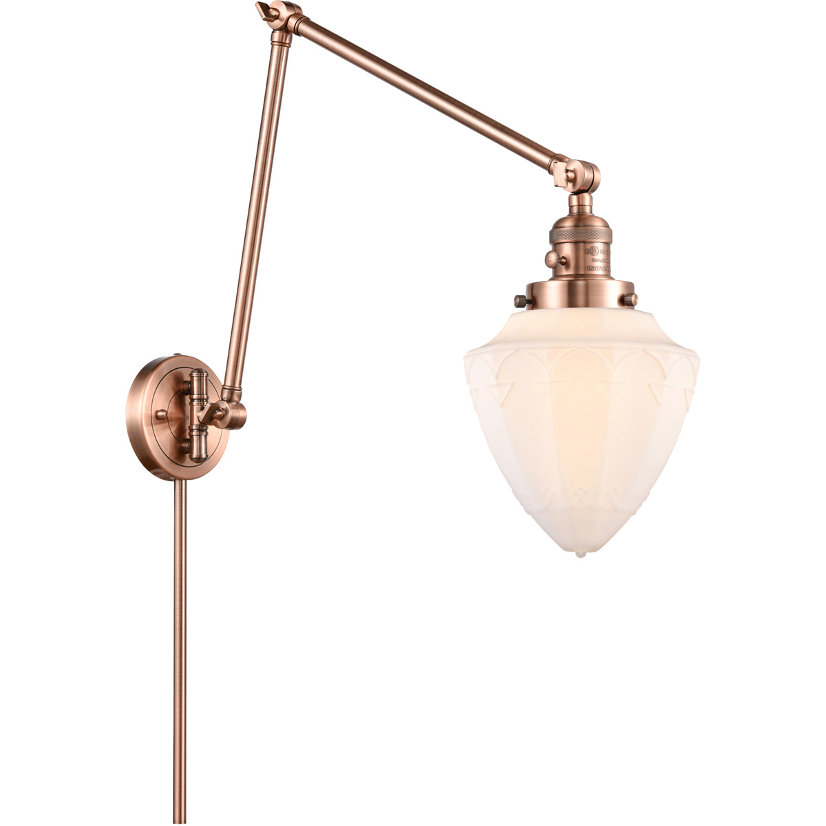 Innovations Lighting 238-AC-G661-7-LED Franklin Restoration Bullet 32 inch 6.00 watt Antique Copper Swing Arm Wall Light