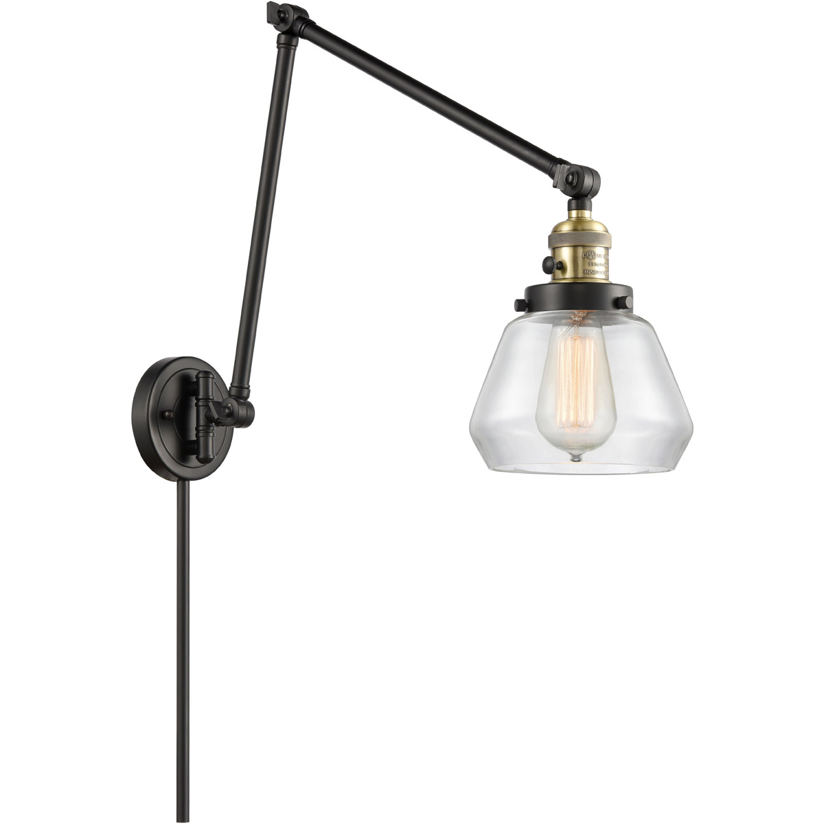 Innovations Lighting 238-BAB-G172-LED Fulton 30 inch 3.50 watt Black Antique Brass Swing Arm Wall Light, Franklin Restoration