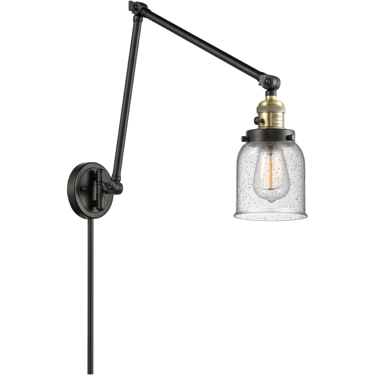 Innovations Lighting 238-BAB-G54 Small Bell 30 inch 60.00 watt Black Antique Brass Swing Arm Wall Light, Franklin Restoration