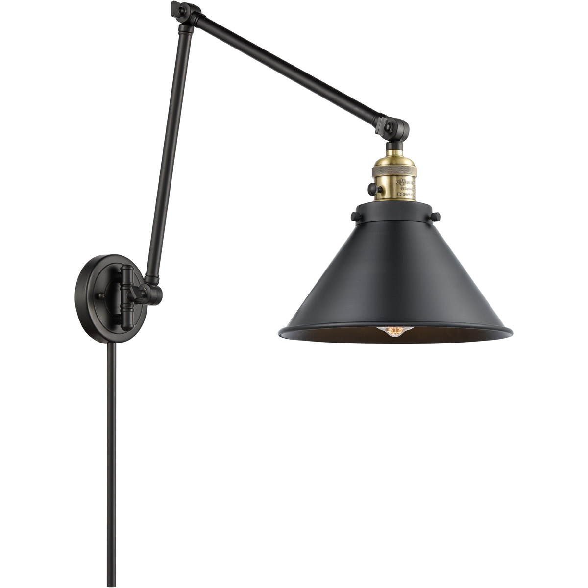 Innovations Lighting 238-BAB-M10-BK Briarcliff 30 inch 60.00 watt Black Antique Brass Swing Arm Wall Light, Franklin Restoration