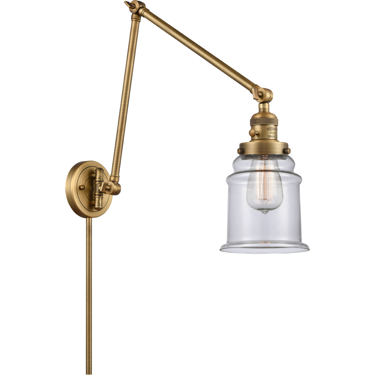 Innovations Lighting 238-BB-G182-LED Canton 30 inch 3.50 watt Brushed Brass Swing Arm Wall Light, Franklin Restoration