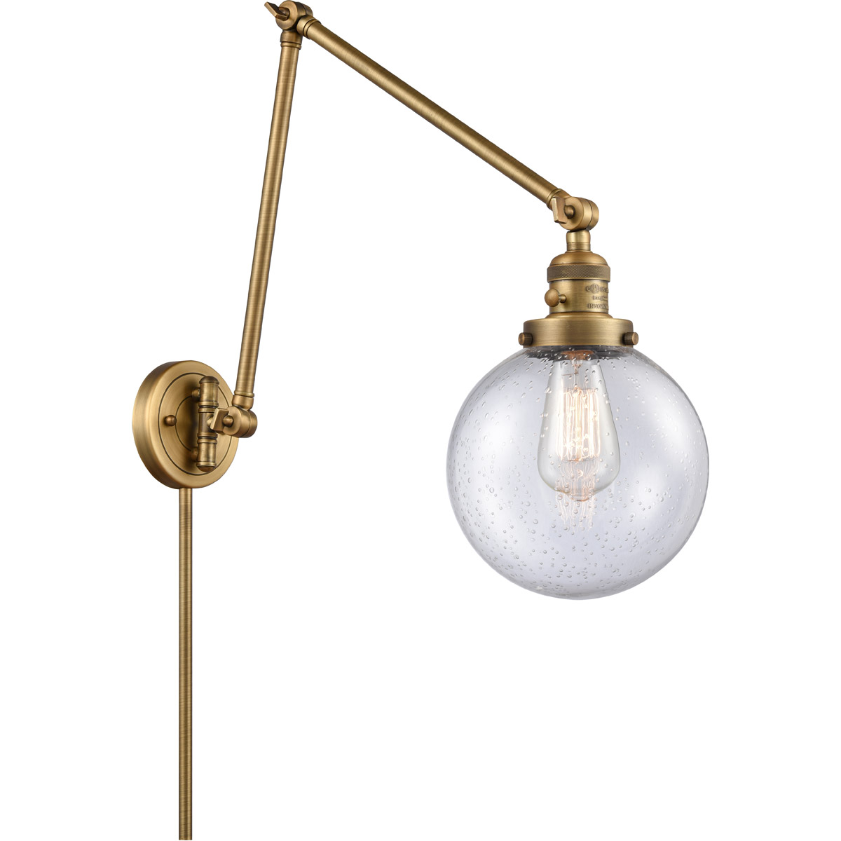 Innovations Lighting 238-BB-G204-8 Large Beacon 30 inch 60.00 watt Brushed Brass Swing Arm Wall Light, Franklin Restoration
