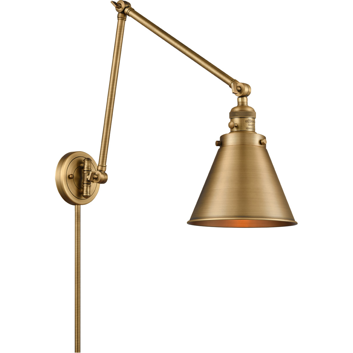 Innovations Lighting 238-BB-M13-BB Appalachian 30 inch 60.00 watt Brushed Brass Swing Arm Wall Light, Franklin Restoration