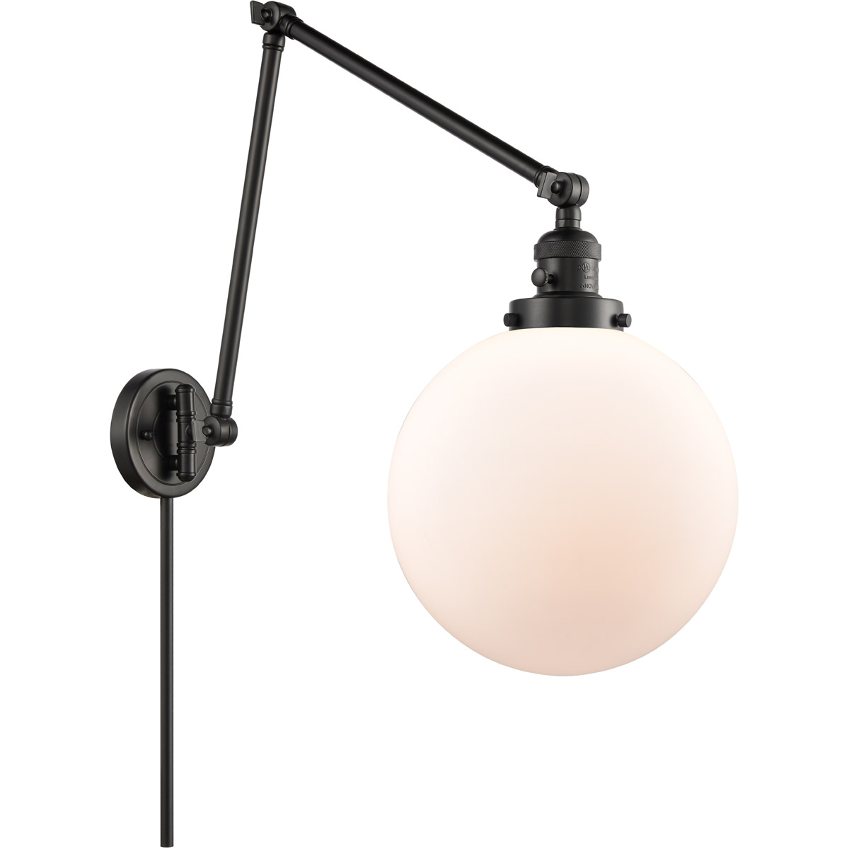 Innovations Lighting 238-BK-G201-10 Extra Large Beacon 32 inch 60 watt Matte Black Swing Arm Wall Light in Matte White Glass