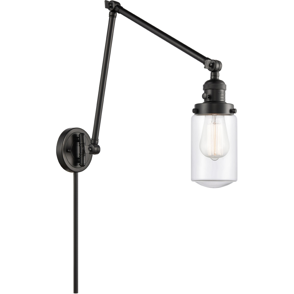 Innovations Lighting 238-BK-G312 Dover 30 inch 60.00 watt Matte Black Swing Arm Wall Light, Franklin Restoration