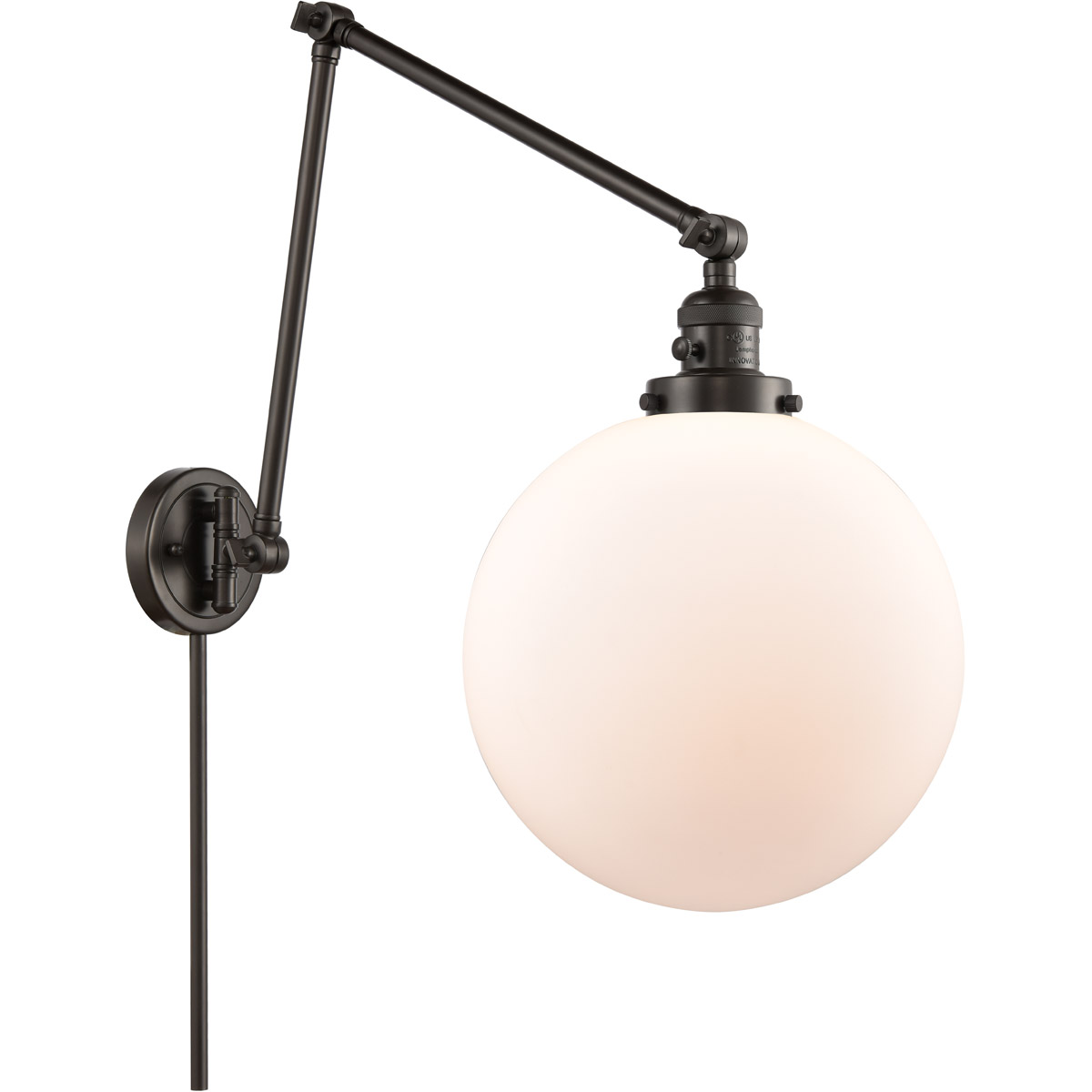 Innovations Lighting 238-OB-G201-12 XX-Large Beacon 34 inch 60 watt Oil Rubbed Bronze Swing Arm Wall Light in Matte White Glass