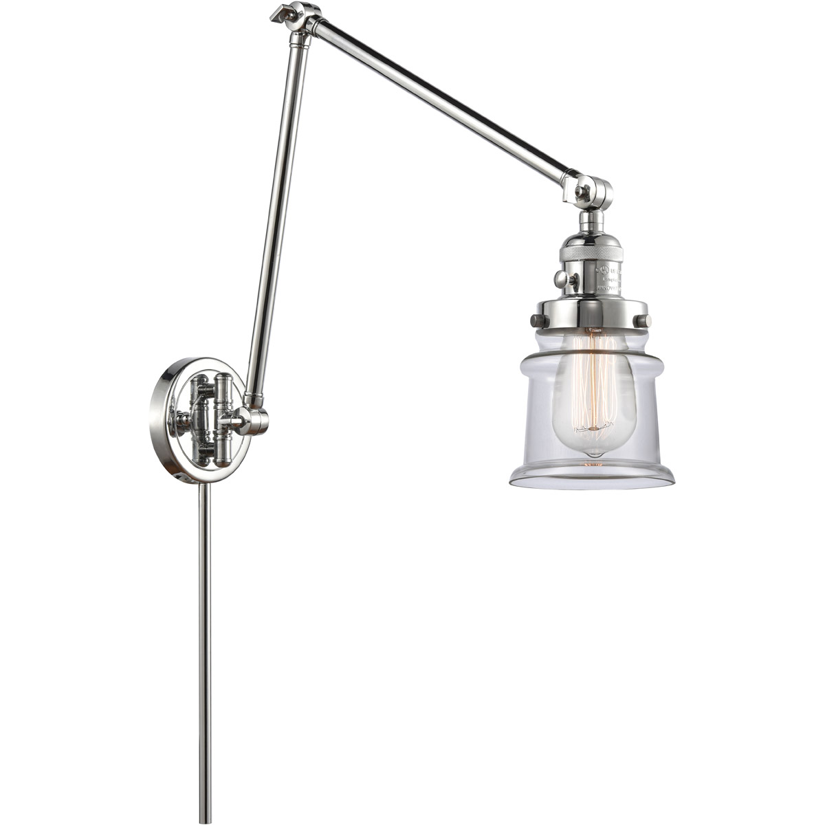 Innovations Lighting 238-PC-G182S Small Canton 30 inch 60.00 watt Polished Chrome Swing Arm Wall Light, Franklin Restoration