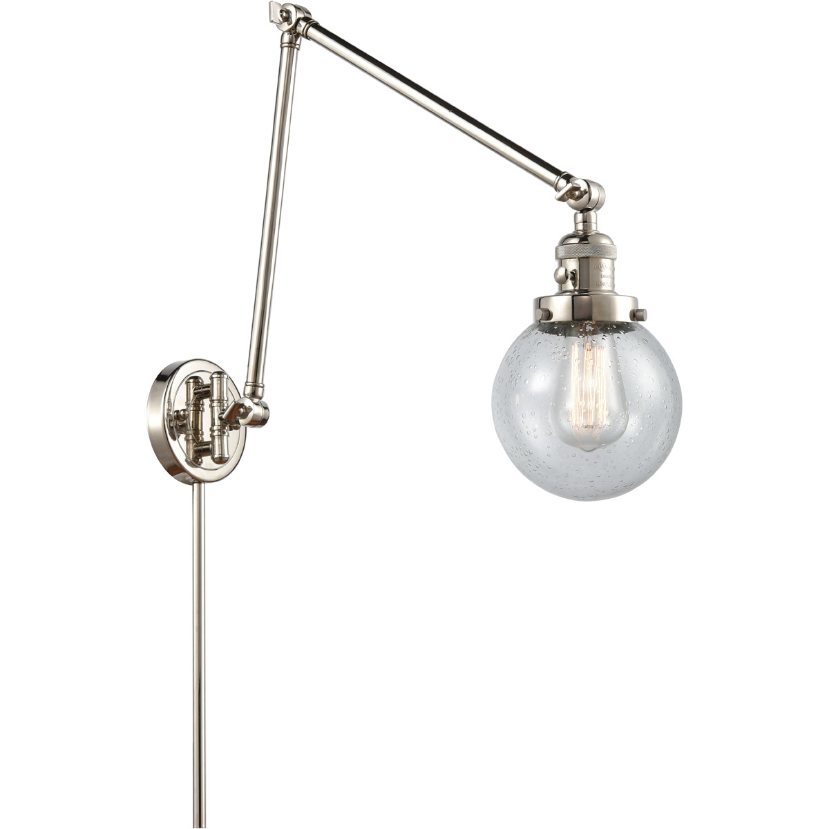 Innovations Lighting 238-PN-G204-6-LED Beacon 30 inch 3.5 watt Polished Nickel Swing Arm Wall Light in Seedy Glass, Franklin Restoration