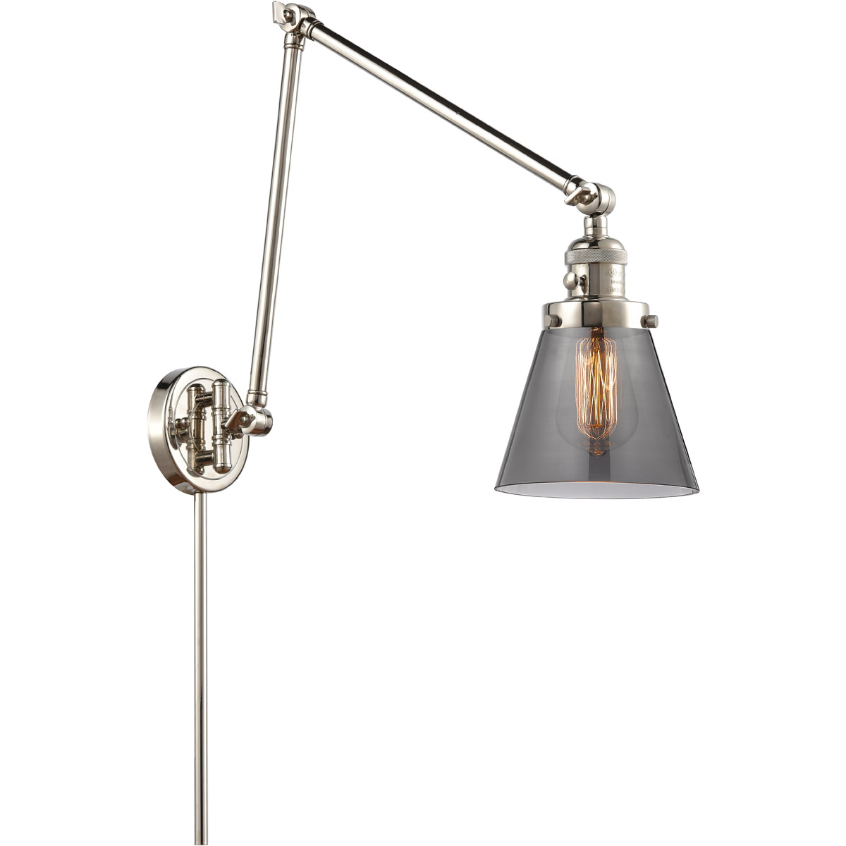 Innovations Lighting 238-PN-G63-LED Small Cone 30 inch 3.50 watt Polished Nickel Swing Arm Wall Light, Franklin Restoration