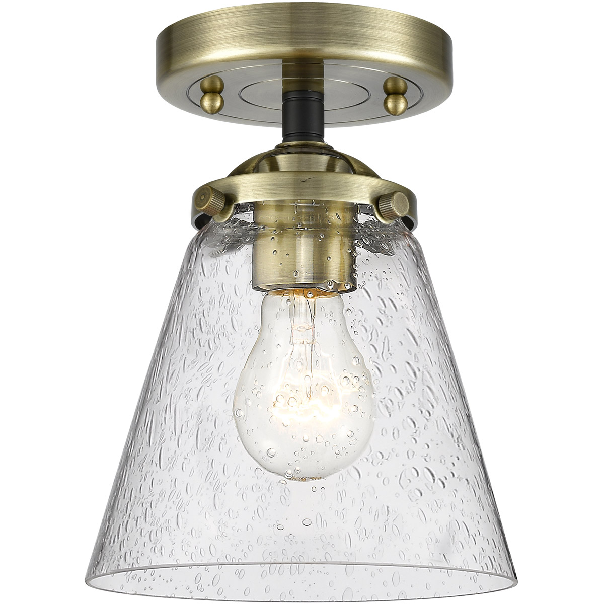 Innovations Lighting 284-1C-SN-G64 Nouveau Small Cone 1 Light 6 inch Brushed Satin Nickel Semi-Flush Mount Ceiling Light in Seedy Glass, Nouveau