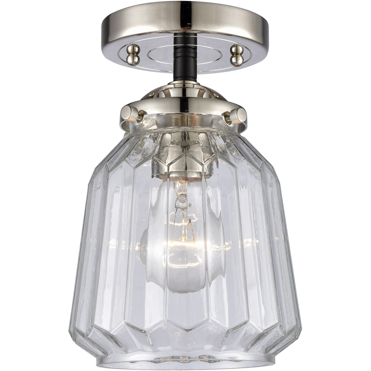 Innovations Lighting 284-1C-BPN-G142-LED Nouveau Chatham LED 6 inch Black Polished Nickel Semi-Flush Mount Ceiling Light in Clear Glass, Nouveau