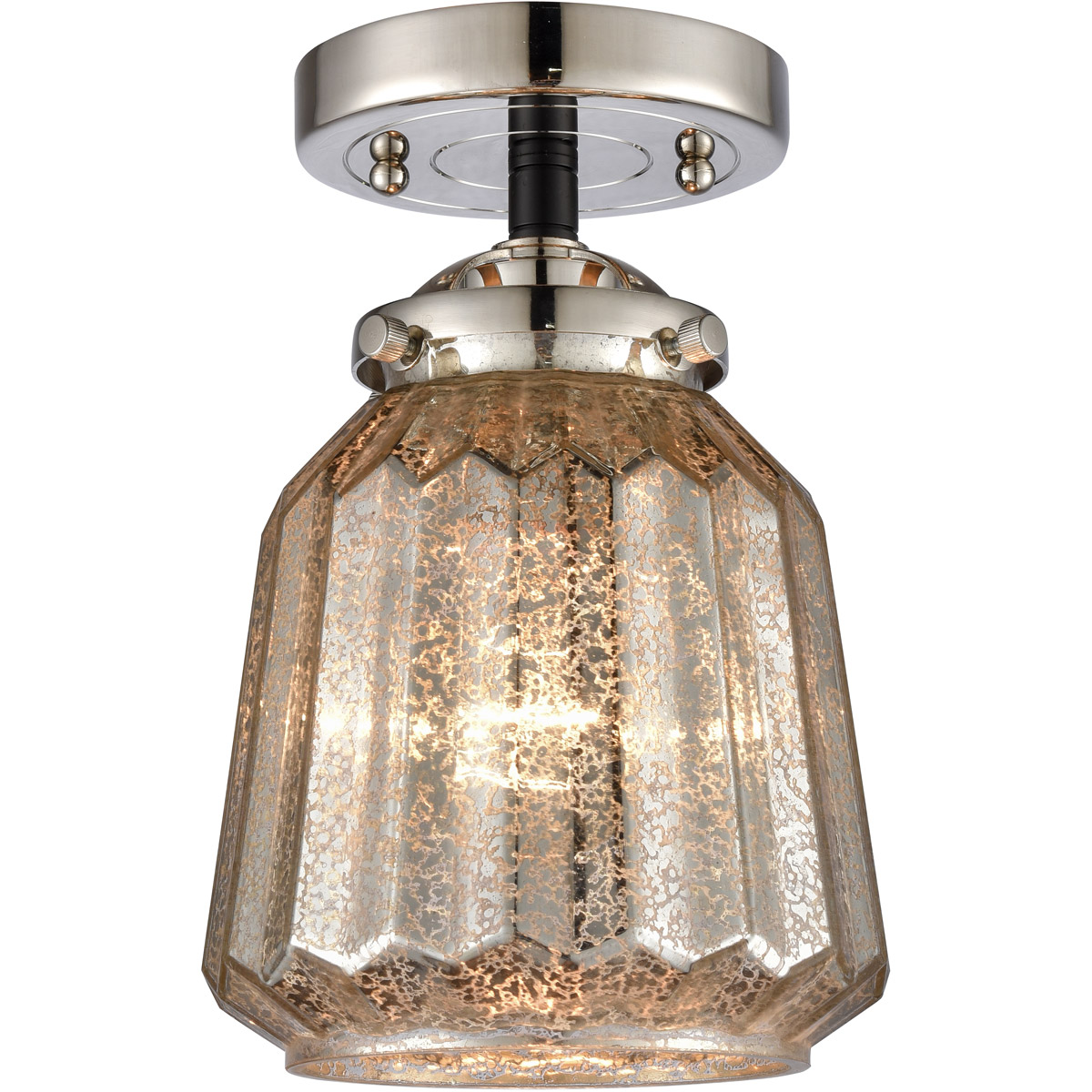 Innovations Lighting 284-1C-BPN-G146-LED Nouveau Chatham LED 6 inch Black Polished Nickel Semi-Flush Mount Ceiling Light in Mercury Glass, Nouveau