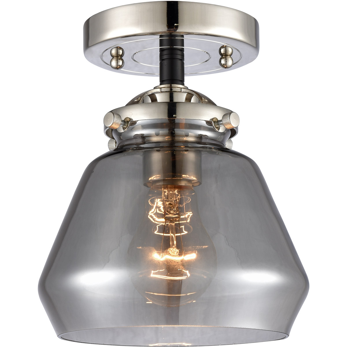 Innovations Lighting 284-1C-BPN-G173-LED Nouveau Fulton LED 7 inch Black Polished Nickel Semi-Flush Mount Ceiling Light in Plated Smoke Glass, Nouveau