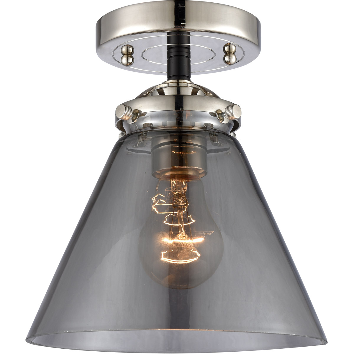 Innovations Lighting 284-1C-BPN-G43-LED Nouveau Large Cone LED 8 inch Black Polished Nickel Semi-Flush Mount Ceiling Light in Plated Smoke Glass, Nouv