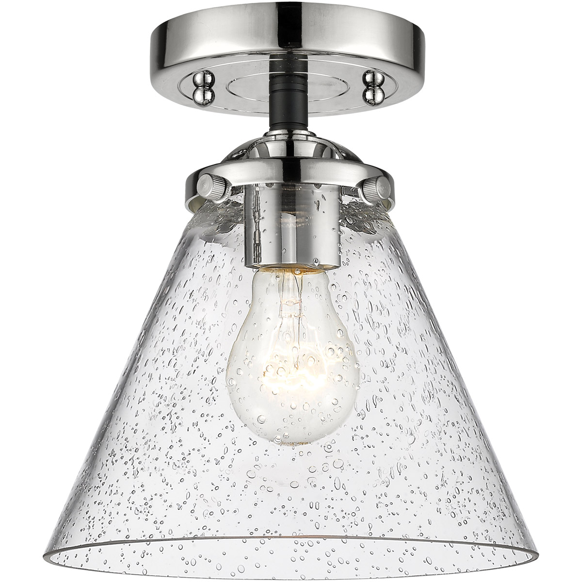 Innovations Lighting 284-1C-BPN-G44-LED Nouveau Large Cone LED 8 inch Black Polished Nickel Semi-Flush Mount Ceiling Light in Seedy Glass, Nouveau