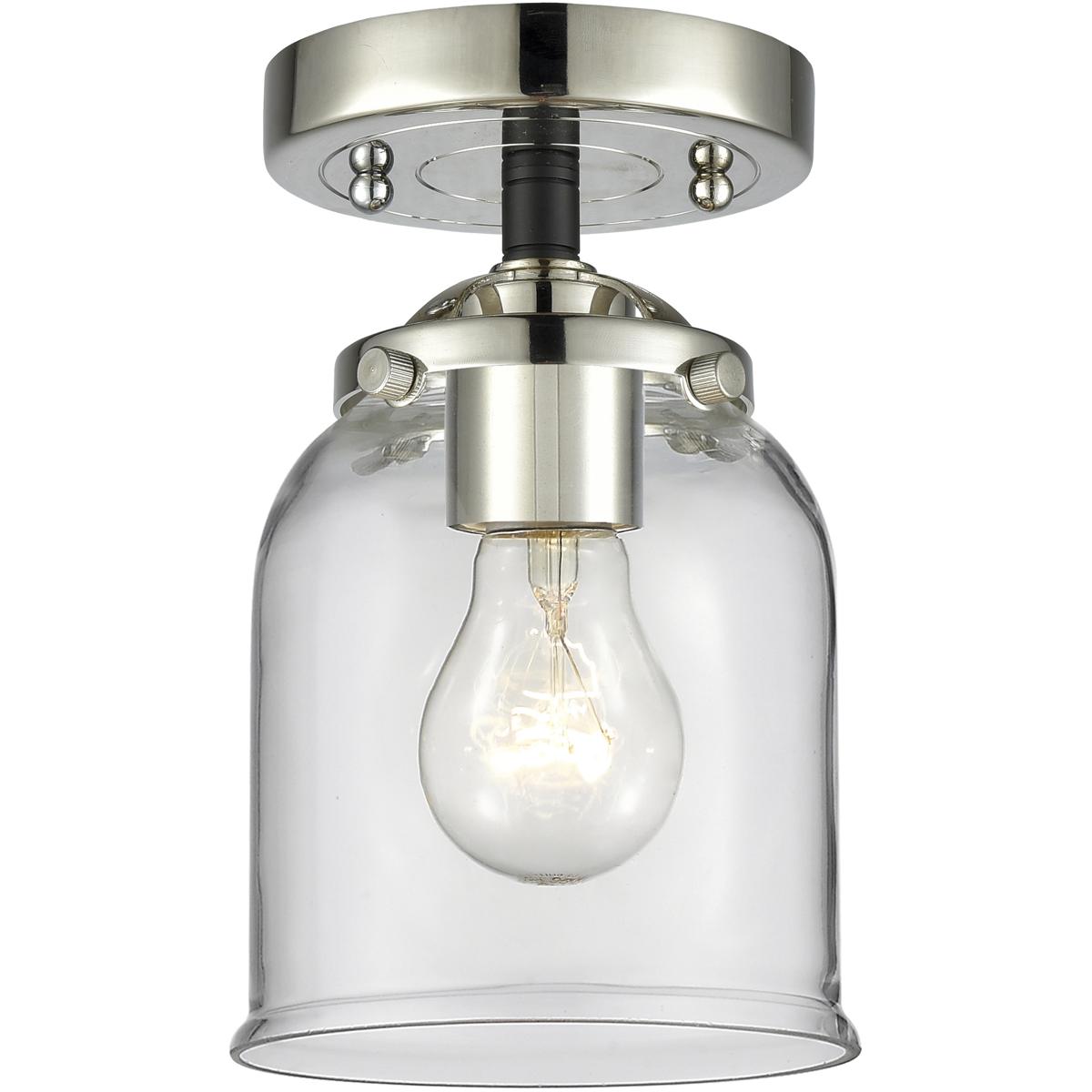Innovations Lighting 284-1C-BPN-G52-LED Nouveau Small Bell LED 5 inch Black Polished Nickel Semi-Flush Mount Ceiling Light in Clear Glass, Nouveau