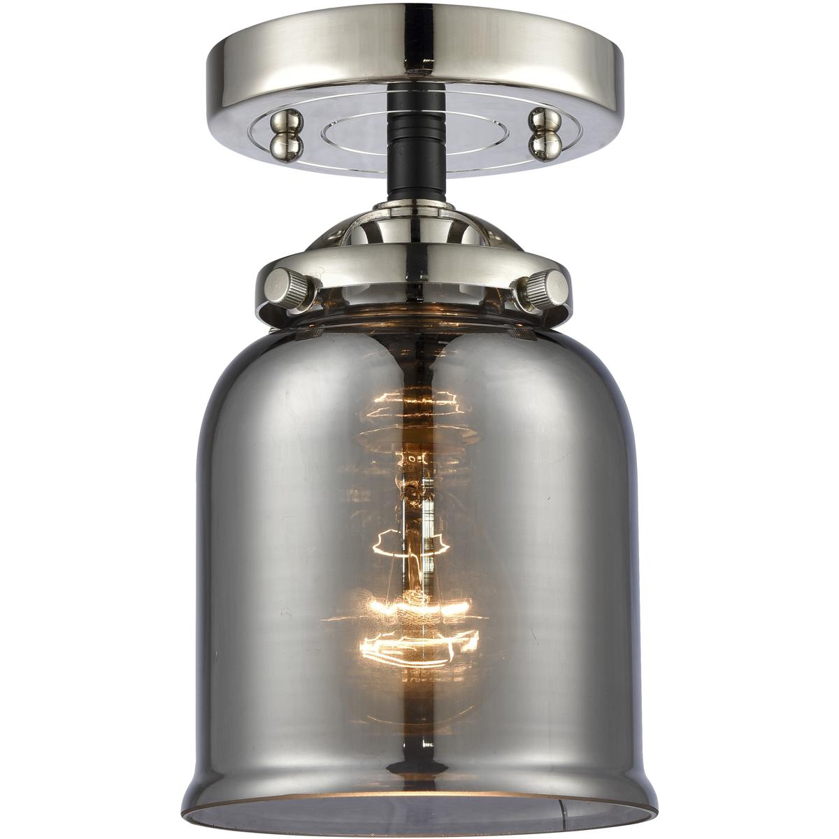 Innovations Lighting 284-1C-BPN-G53-LED Nouveau Small Bell LED 5 inch Black Polished Nickel Semi-Flush Mount Ceiling Light in Plated Smoke Glass, Nouv