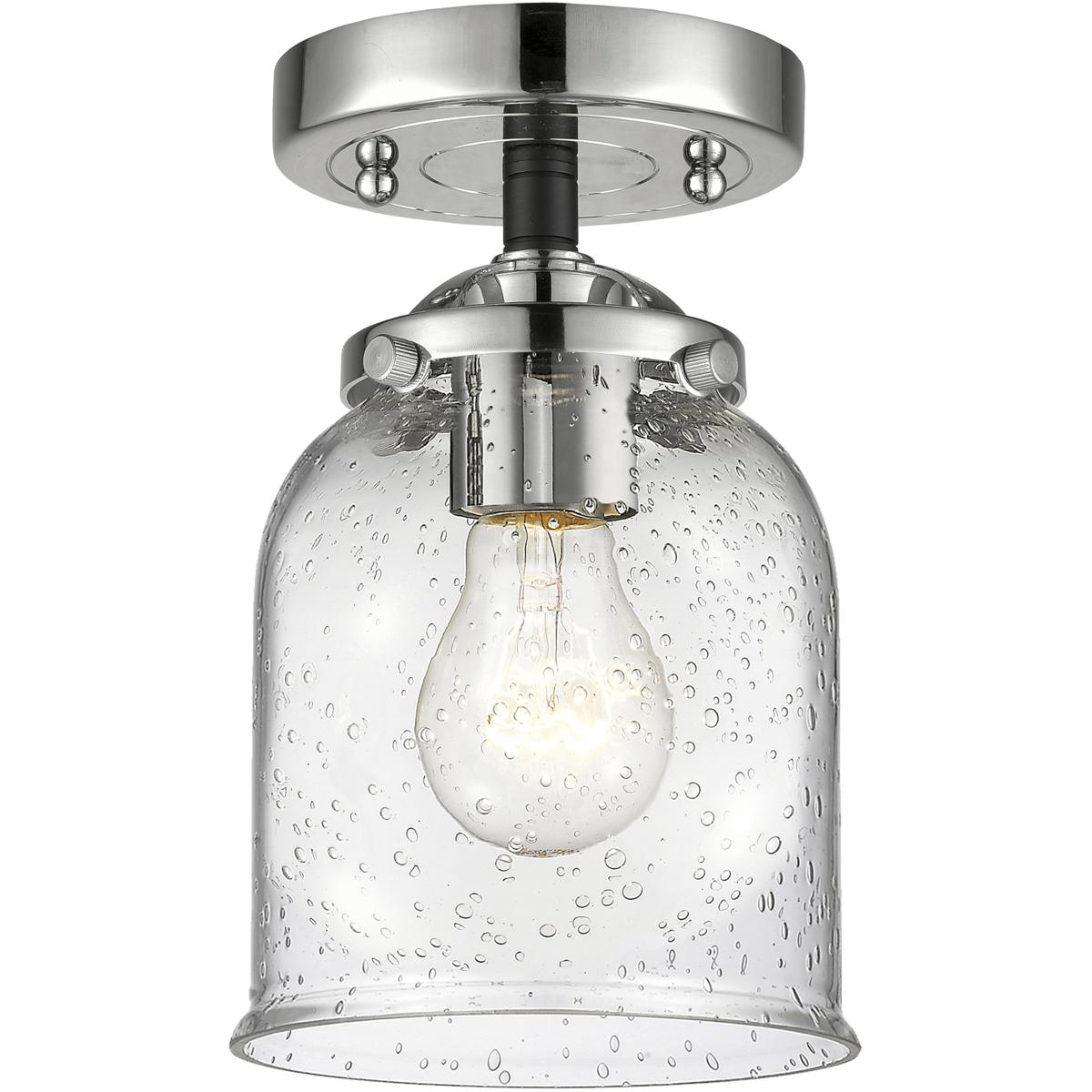 Innovations Lighting 284-1C-BPN-G54-LED Nouveau Small Bell LED 5 inch Black Polished Nickel Semi-Flush Mount Ceiling Light in Seedy Glass, Nouveau