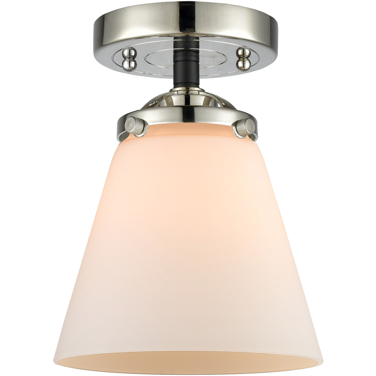 Innovations Lighting 284-1C-BPN-G61-LED Nouveau Small Cone LED 6 inch Black Polished Nickel Semi-Flush Mount Ceiling Light in Matte White Glass, Nouve