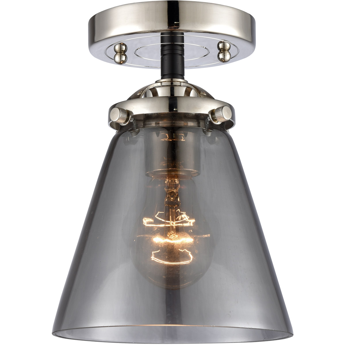 Innovations Lighting 284-1C-BPN-G63-LED Nouveau Small Cone LED 6 inch Black Polished Nickel Semi-Flush Mount Ceiling Light in Plated Smoke Glass, Nouv